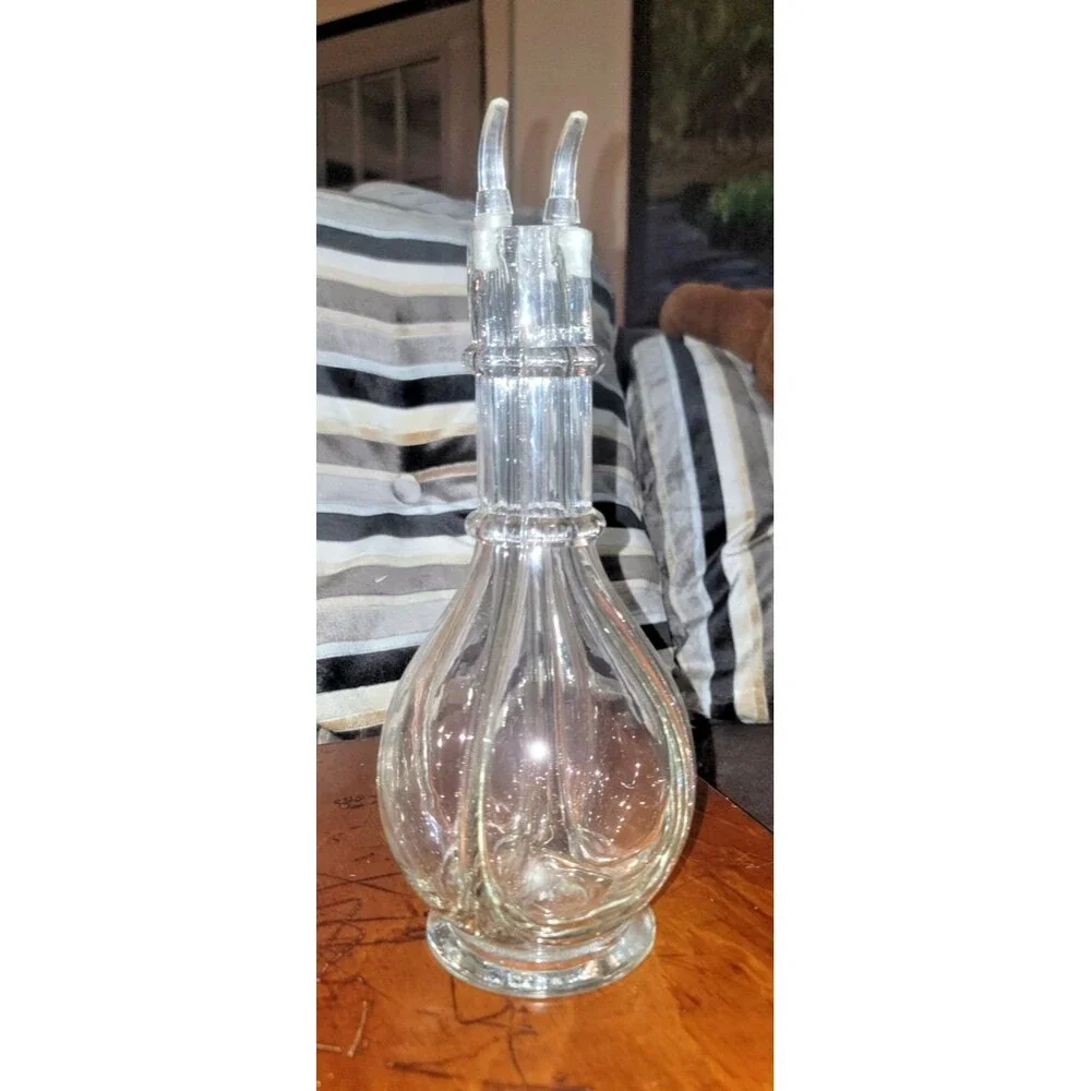 Vintage Hand Blown Glass 4-Chamber Decanter Cruet Liqueurs Made n FRANCE 60s 70s